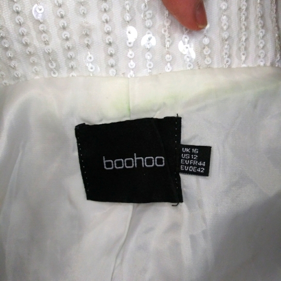Boohoo White Sparkly Sequined Bridal/Special Occasion Coat Jacket - Picture 8 of 10